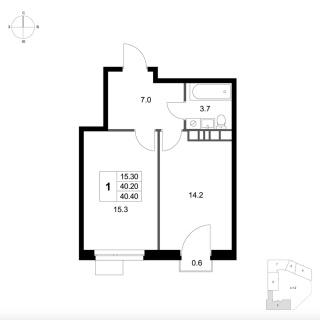 Объявление 1-к квартира, 40.4м2, 6/7 эт