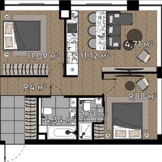 Объявление 3-к квартира, 52.85м2, 7/20 эт