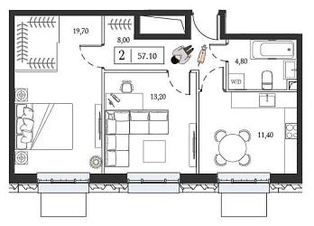 Объявление 2-к квартира, 57.1&nbsp;м&sup2;, 6/6 эт.
