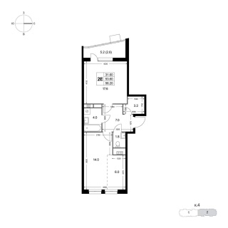 Объявление 2-к квартира, 53.6м2, 7/8 эт