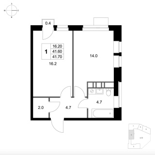 Объявление 1-к квартира, 41.7м2, 6/7 эт