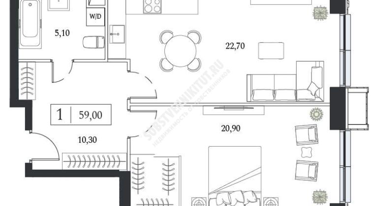Объявление 2-к квартира, 59м2, 11/24 эт