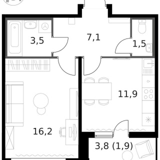 Объявление 1-к квартира, 42.1м2, 12/13 эт