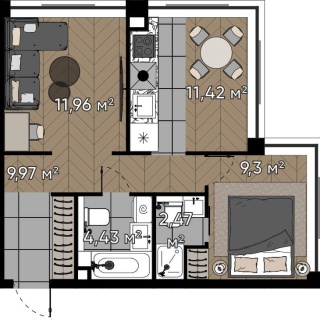 Объявление 2-к квартира, 49.55м2, 15/25 эт