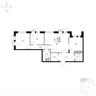 Объявление 3-к квартира, 77.9м2, 2/7 эт