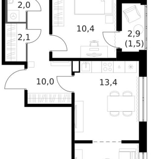 Объявление 3-к квартира, 68.3м2, 7/13 эт