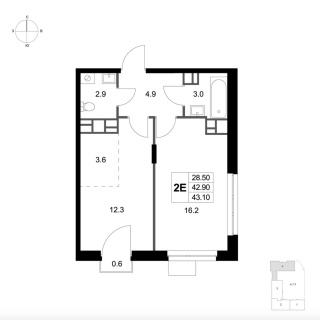 Объявление 2-к квартира, 43.1м2, 6/7 эт