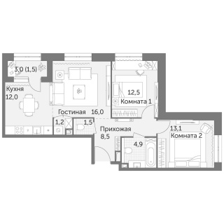 Объявление 3-к квартира, 71.2м2, 20/28 эт