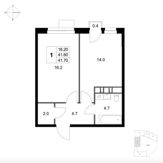 Объявление 1-к квартира, 41.7м2, 5/7 эт