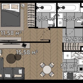 Объявление 2-к квартира, 43.58м2, 17/25 эт