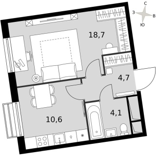 Объявление 1-к квартира, 38.1м2, 10/16 эт
