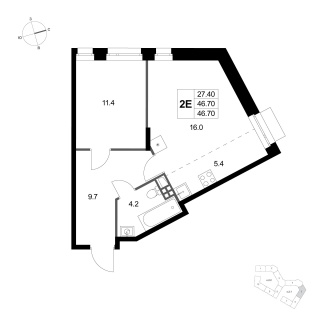 Объявление 2-к квартира, 46.7м2, 2/3 эт