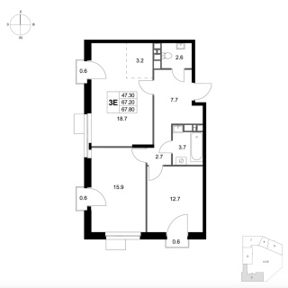 Объявление 3-к квартира, 67.8м2, 5/7 эт