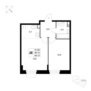 Объявление 2-к квартира, 46.1м2, 1/3 эт