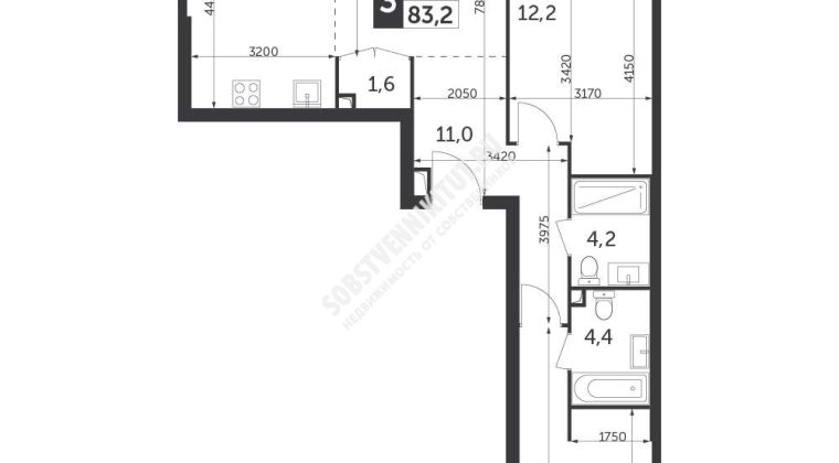 Объявление 3-к квартира, 83.2м2, 3/37 эт