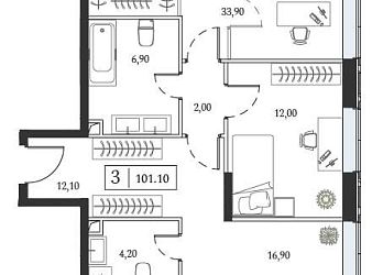 Объявление 3-к квартира, 101.1&nbsp;м&sup2;, 2/6 эт.