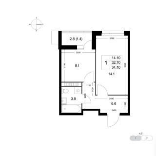 Объявление 1-к квартира, 32.8м2, 4/8 эт