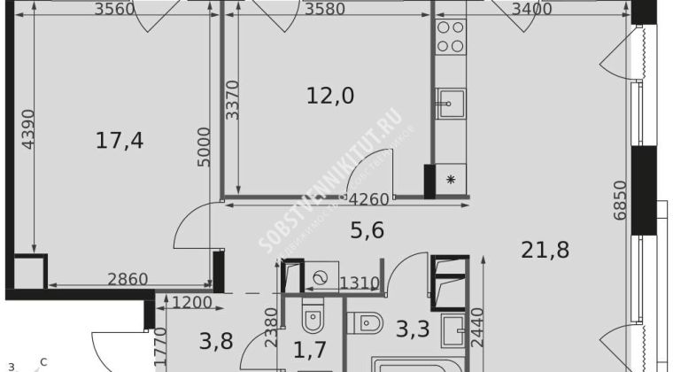 Объявление 3-к квартира, 66.2м2, 15/17 эт