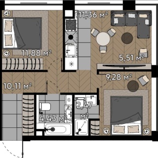 Объявление 3-к квартира, 55.04м2, 3/25 эт