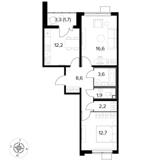 Объявление 2-к квартира, 59.5м2, 24/25 эт