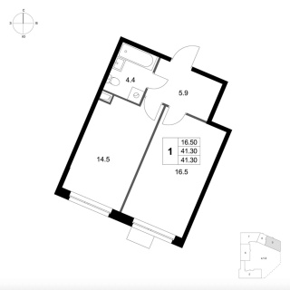 Объявление 1-к квартира, 41.3м2, 1/7 эт