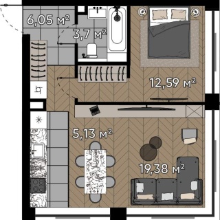 Объявление 2-к квартира, 46.85м2, 3/20 эт