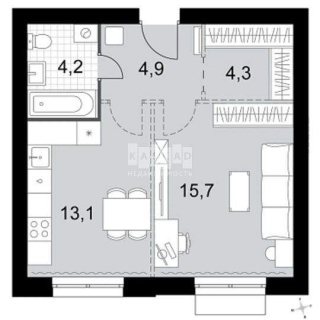 Объявление 1-к квартира, 42.2м2, 2/5 эт