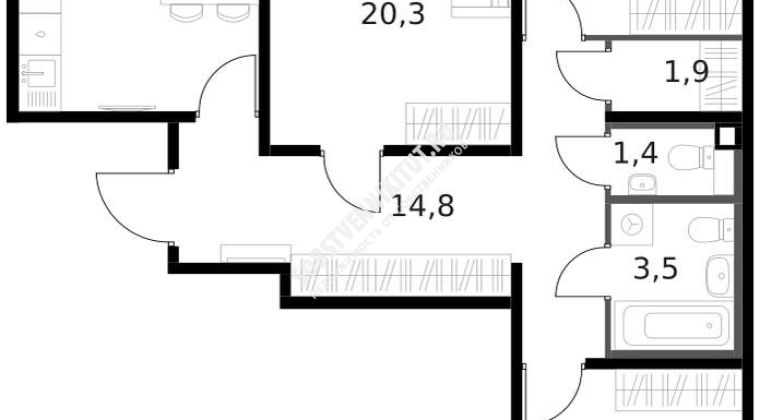 Объявление 3-к квартира, 84м2, 9/14 эт