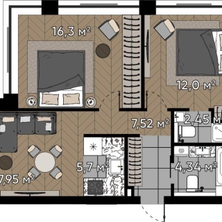 Объявление 3-к квартира, 56.26м2, 3/20 эт