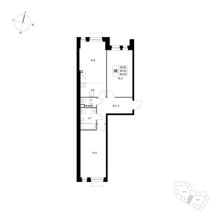 Объявление 3-к квартира, 69м2, 3/3 эт