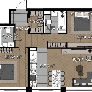 Объявление 3-к квартира, 68.93м2, 13/20 эт