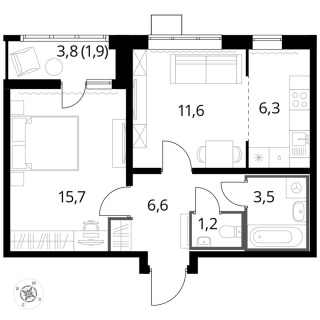 Объявление 2-к квартира, 46.9м2, 2/24 эт