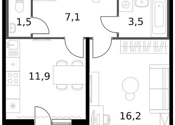 Объявление 1-к квартира, 42.1&nbsp;м&sup2;, 3/13 эт.