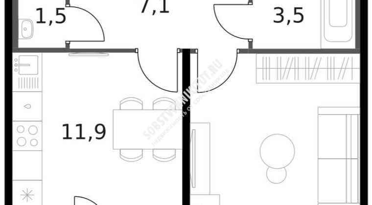 Объявление 1-к квартира, 42.1м2, 3/13 эт