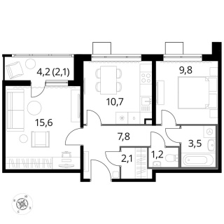 Объявление 2-к квартира, 52.9м2, 14/24 эт