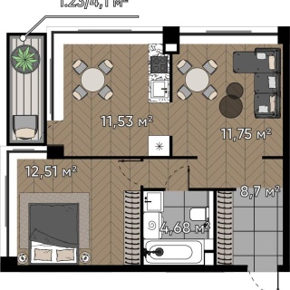 Объявление 2-к квартира, 51.22м2, 9/16 эт