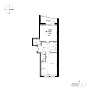 Объявление 2-к квартира, 53.5м2, 7/8 эт