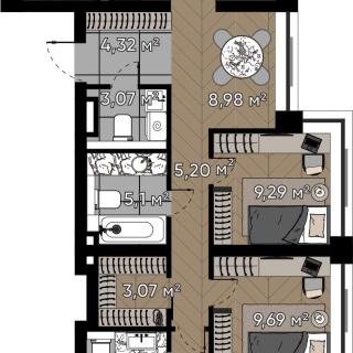 Объявление 5-к квартира, 92.82м2, 18/20 эт