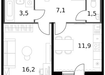 Объявление 1-к квартира, 42.1&nbsp;м&sup2;, 9/13 эт.