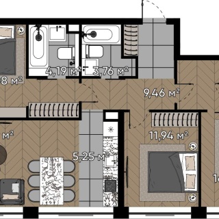 Объявление 4-к квартира, 86.95м2, 17/20 эт