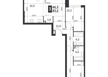 Объявление 3-к квартира, 83.2&nbsp;м&sup2;, 3/37 эт.