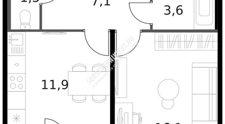 Объявление 1-к квартира, 42.2м2, 13/14 эт