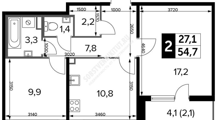 Объявление 2-к квартира, 54.6м2, 18/25 эт