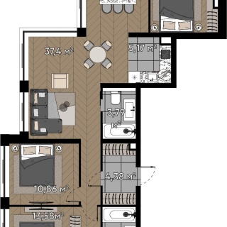 Объявление 4-к квартира, 91.21м2, 19/25 эт