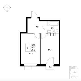 Объявление 1-к квартира, 40.4м2, 6/7 эт