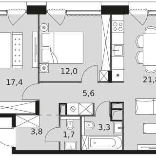 Объявление 3-к квартира, 66.2м2, 15/17 эт