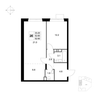 Объявление 2-к квартира, 52.6м2, 1/6 эт