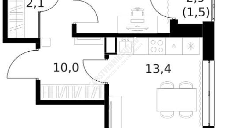 Объявление 3-к квартира, 68.3м2, 7/13 эт