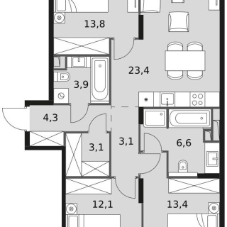 Объявление 3-к квартира, 84.3м2, 10/17 эт