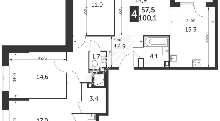 Объявление 4-к квартира, 100.1м2, 30/37 эт